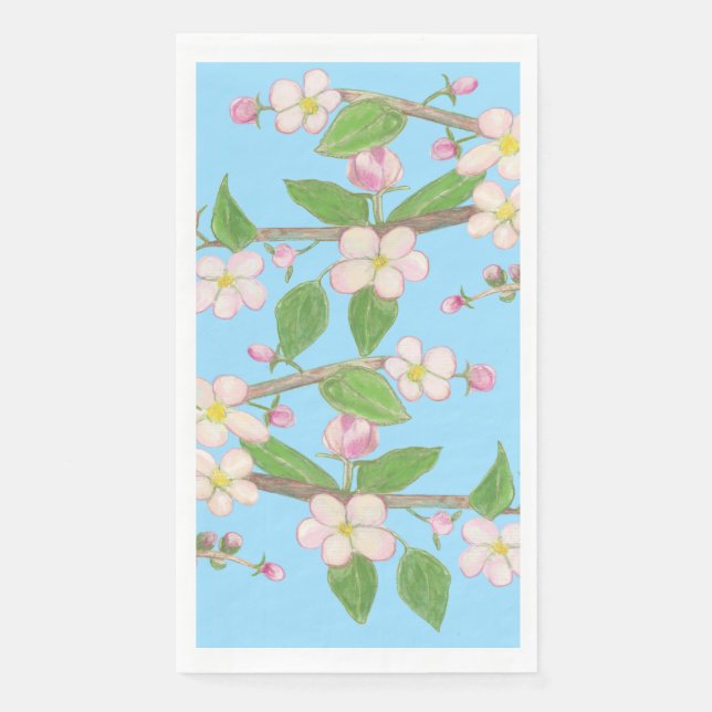 Blossoming Apple Tree Branch Sky Blue Napkin (Front)