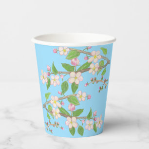 Blossoming Apple Tree Branch Sky Blue Paper Cups