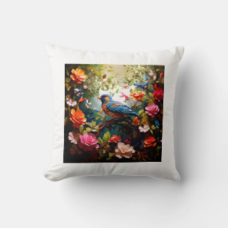 Blossoming Birds: Floral Haven Cushion