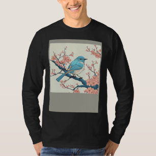 Blossoming Bluebird on Sakura Branch  Floral Fligh T-Shirt