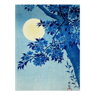 Blossoming Cherries on a Moonlit Night, fine art Poster