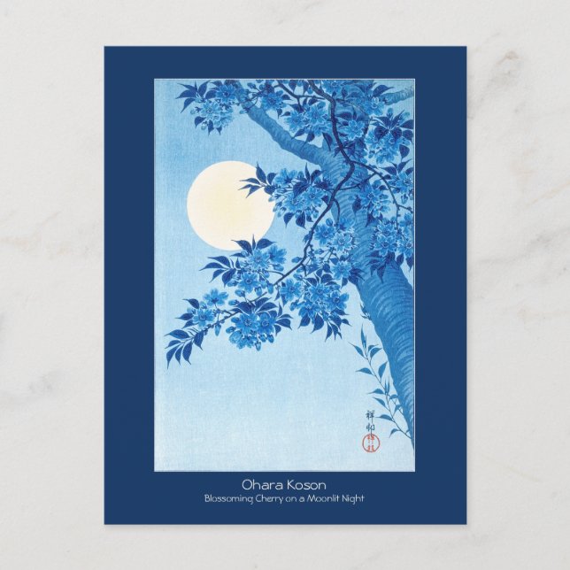 Blossoming Cherry Moonlit Night Ohara Koson  Postcard (Front)