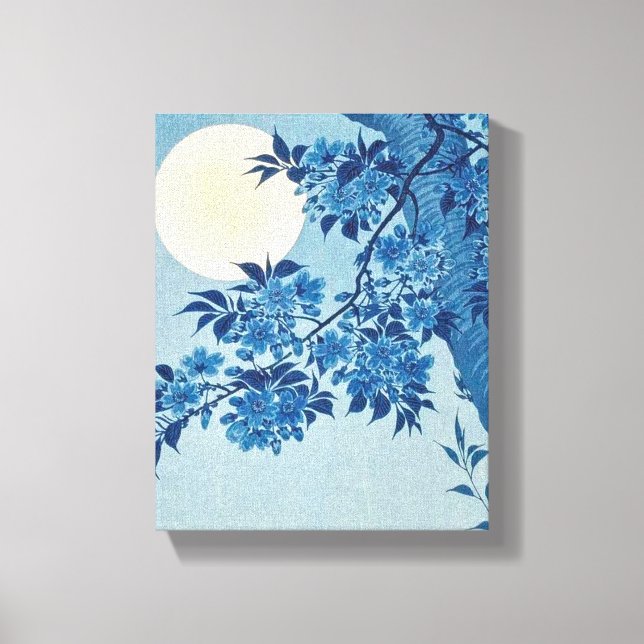 Blossoming Cherry on a Moonlit Night - Ohara Koson Canvas Print (Front)