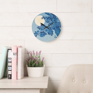 Blossoming Cherry on a Moonlit Night - Ohara Koson Large Clock