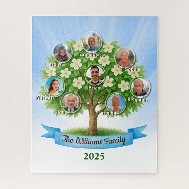 Blossoming Family Tree Names Photo Memory Activity Jigsaw Puzzle (Vertical)