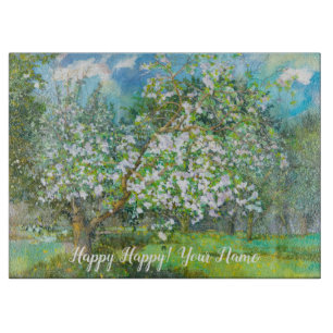 Blossoming garden painting watercolor cutting board