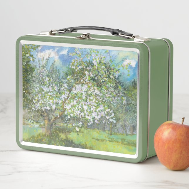 Blossoming garden  painting  watercolor metal lunch box (In Situ)