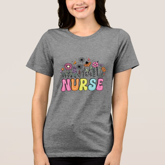 "Blossoming Healer" Floral Nurse Tri-Blend Shirt (Front)