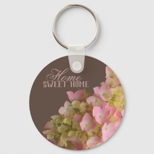 Blossoming Hydrangea Floral on Derby Brown Metal Key Ring