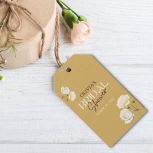 Blossoming Love with White Rose Bridal Shower Gift Tags