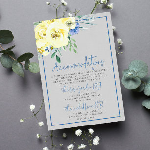 Blossoming Love Yellow Blue Floral Accommodations Enclosure Card