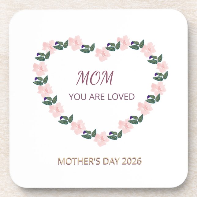 Blossoming Peony Heart Mom Message Coaster (Front)