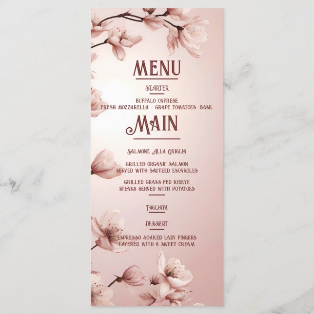 Blossoming Romance: A Full Floral Wedding Theme Menu (Front)