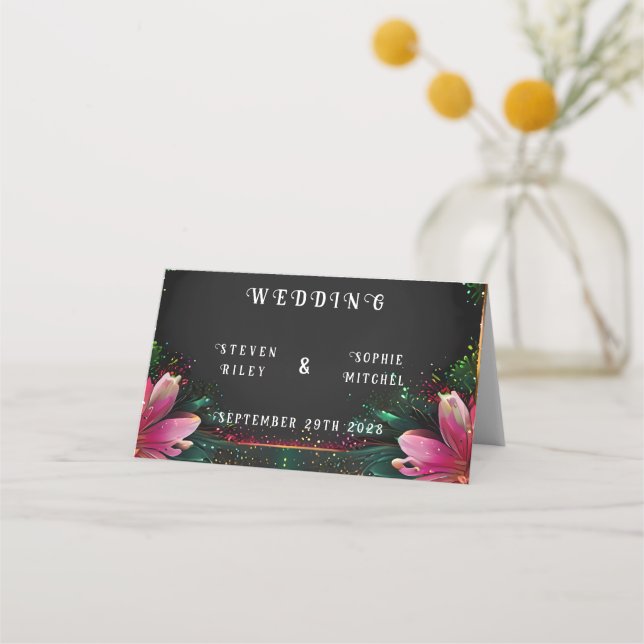 Blossoming Romance: A Full Floral Wedding Theme Place Card (Front)