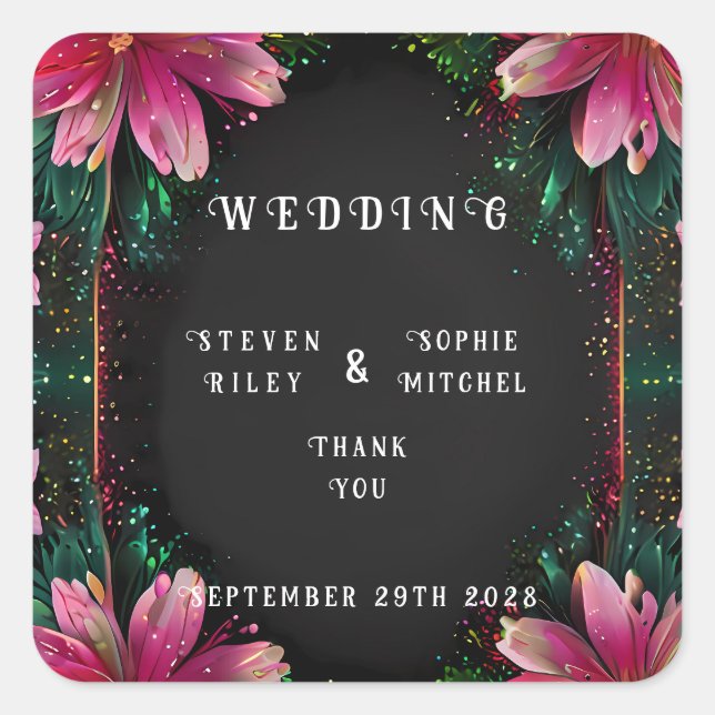 Blossoming Romance: A Full Floral Wedding Theme Square Sticker (Front)