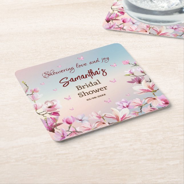 Blossoming Romance - Bridal Shower Paper Coaster (Angled)