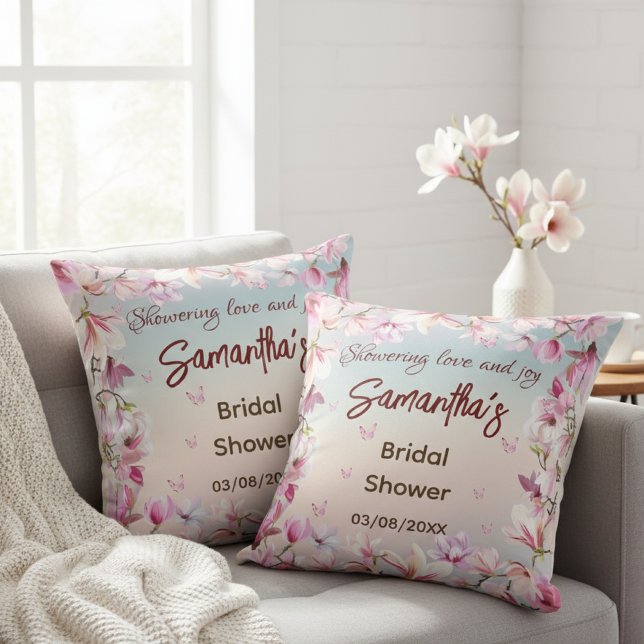 Blossoming Romance - Magnolia Floral Bridal Shower Cushion (Creator Uploaded)