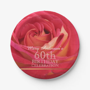 Blossoming Rose 60th Birthday Celebration Party PP Paper Plate