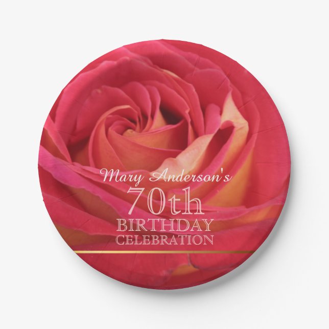Blossoming Rose 70th Birthday Celebration Party PP Paper Plate (Front)