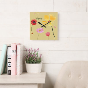 Blossoming Square Wall Clock