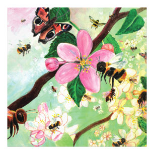 Blossoming Tree with Bees Wood  Photo Print