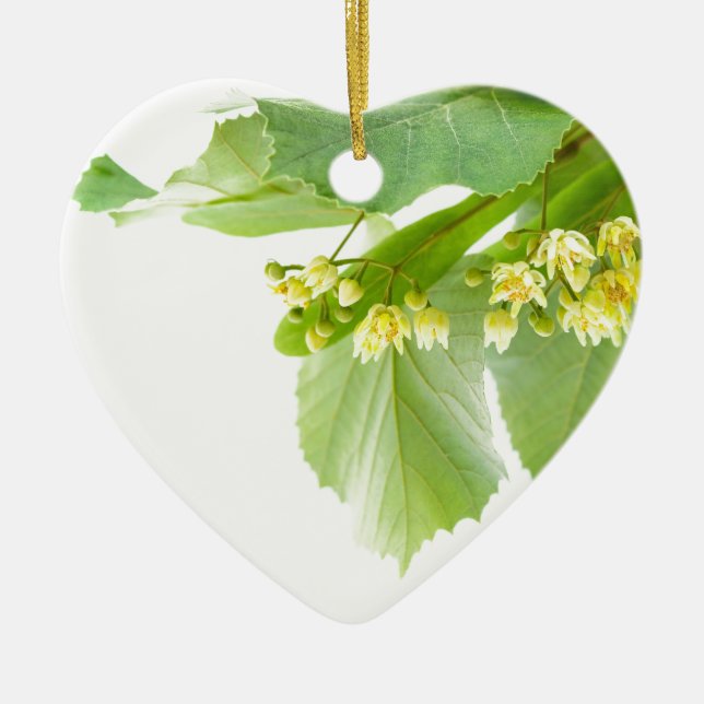 Blossoming twig of limetree or linden tree ceramic tree decoration (Front)