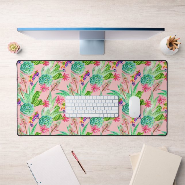 Blossoming Watercolor Succulents Pattern Desk Mat (Office 1)