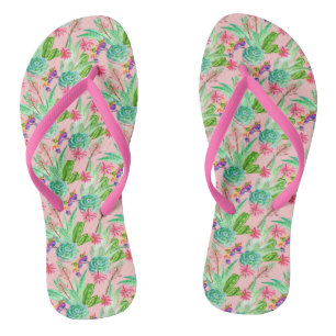 Blossoming Watercolor Succulents Pattern Jandals