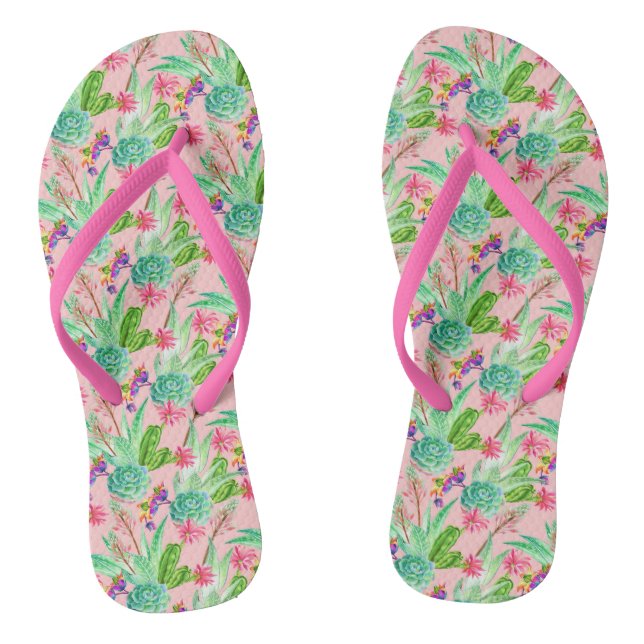 Blossoming Watercolor Succulents Pattern Jandals (Footbed)