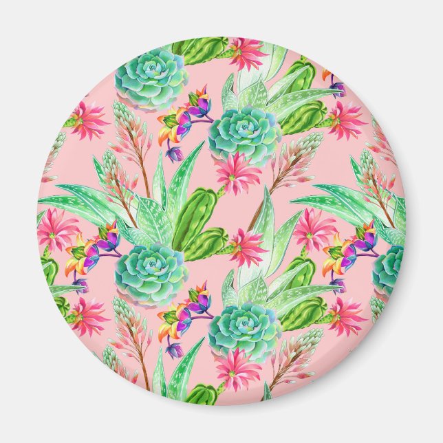 Blossoming Watercolor Succulents Pattern Magnet (Front)
