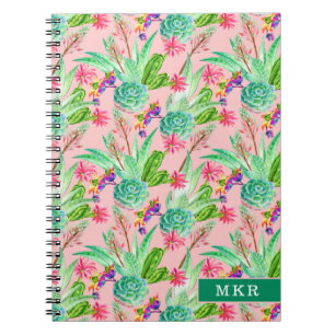 Blossoming Watercolor Succulents Pattern Notebook