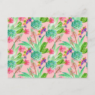 Blossoming Watercolor Succulents Pattern Postcard