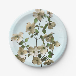 Blossoming White Dogwood Flowers Paper Plate