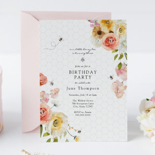 Blossoms and Honey Bee Birthday Girl Invitation