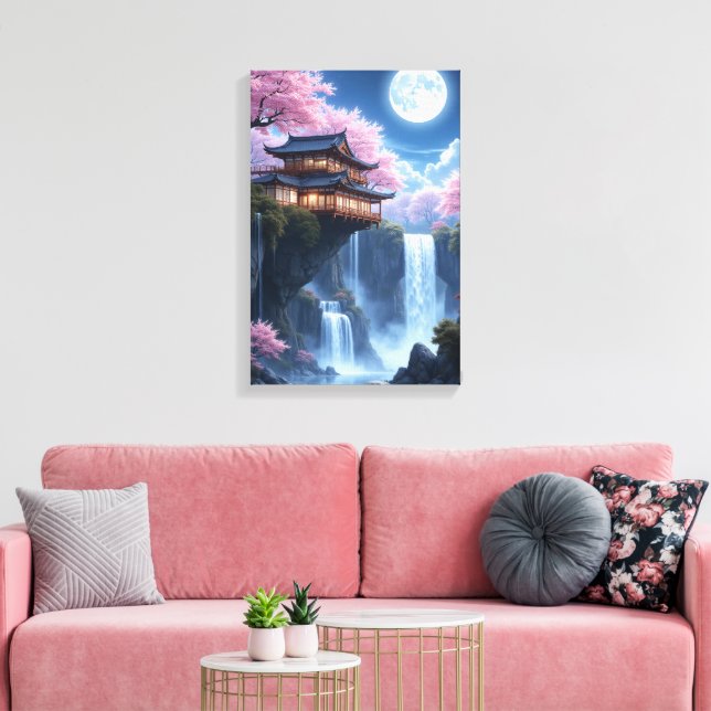 Blossoms and Moonlit Waters Canvas Print (Insitu(LivingRoom))