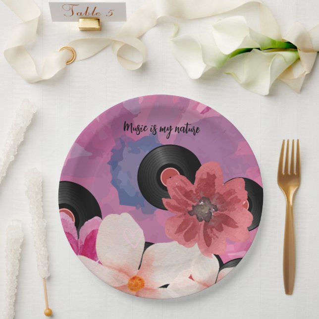 Blossoms and Vinyl  Paper Plate (Wedding)