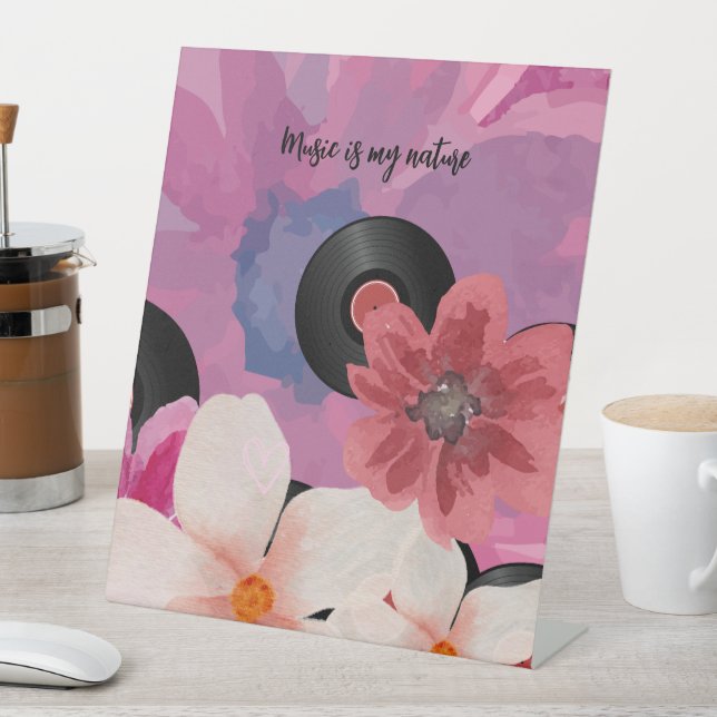 Blossoms and Vinyl  Pedestal Sign (In SItu)