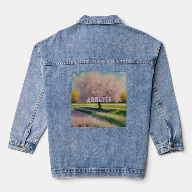 Blossoms Annette AI Art Pink Blossoms Denim Jacket (Back)