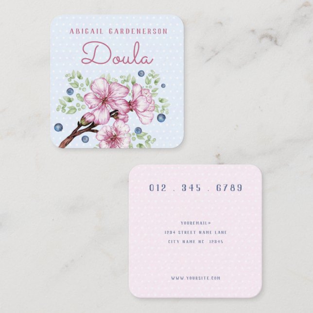 Blossoms Berries Doula  Square Business Card (Front/Back)