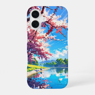 Blossoms by the Lake – Dreamy Anime Spring iPhone 16 Case