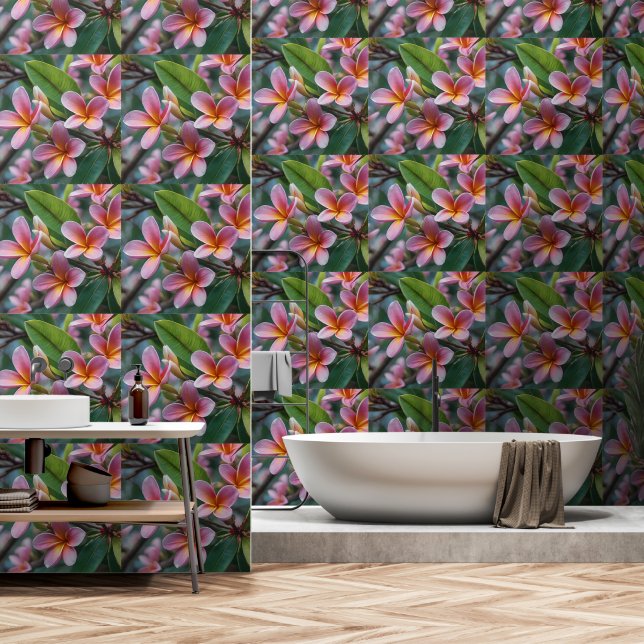 **"Blossoms in Bloom: Pink Frangipani Flower Tree Wallpaper (Bathroom)