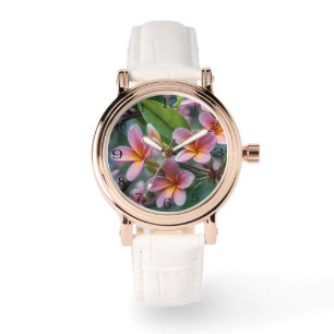 **"Blossoms in Bloom: Pink Frangipani Flower Tree Watch