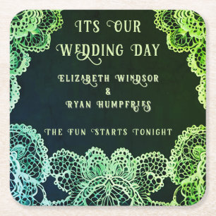 Blossoms of Love" Wedding Invitation Collection  Square Paper Coaster