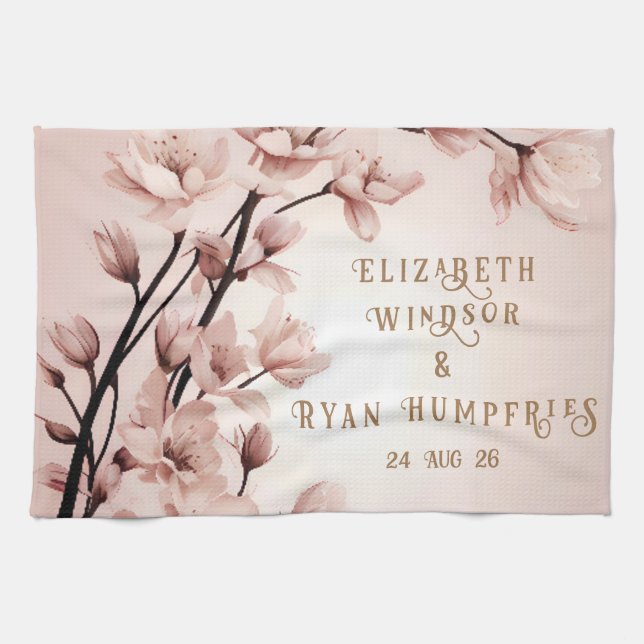 Blossoms of Love" Wedding Invitation Collection Tea Towel (Horizontal)