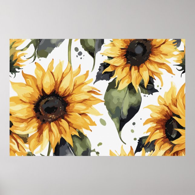 Blossoms of Spring Sunflower Watercolor Poster (Front)