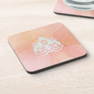 Blossoms of the Heart – Blue & Peach Art Coaster