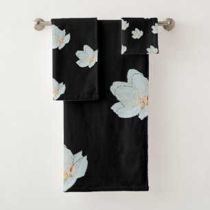 Blossoms On Black Gift Bath Towel Set