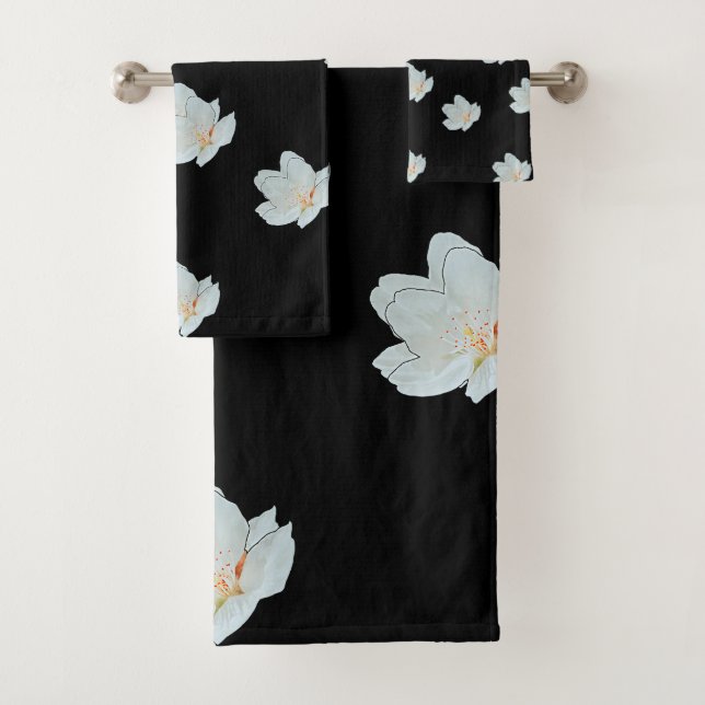 Blossoms On Black Gift  Bath Towel Set (Insitu)