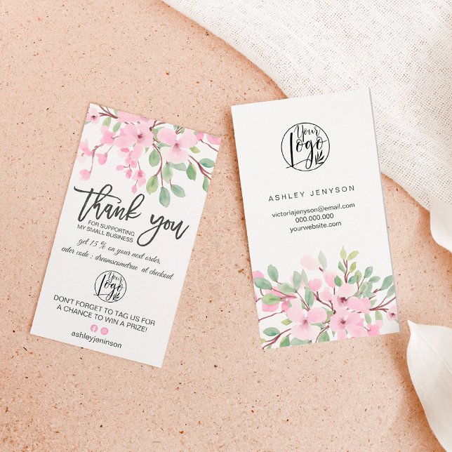 Blossoms pink floral logo order thank you business card (Creator Uploaded)
