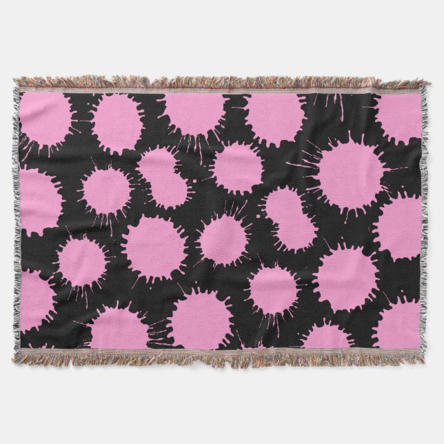 Blot Pattern - Pink on Black Throw Blanket (Front)